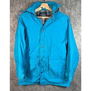 Vintage The Woolrich Woman Small Blue Cinch Waist Wool Lined Casual Zip Jacket